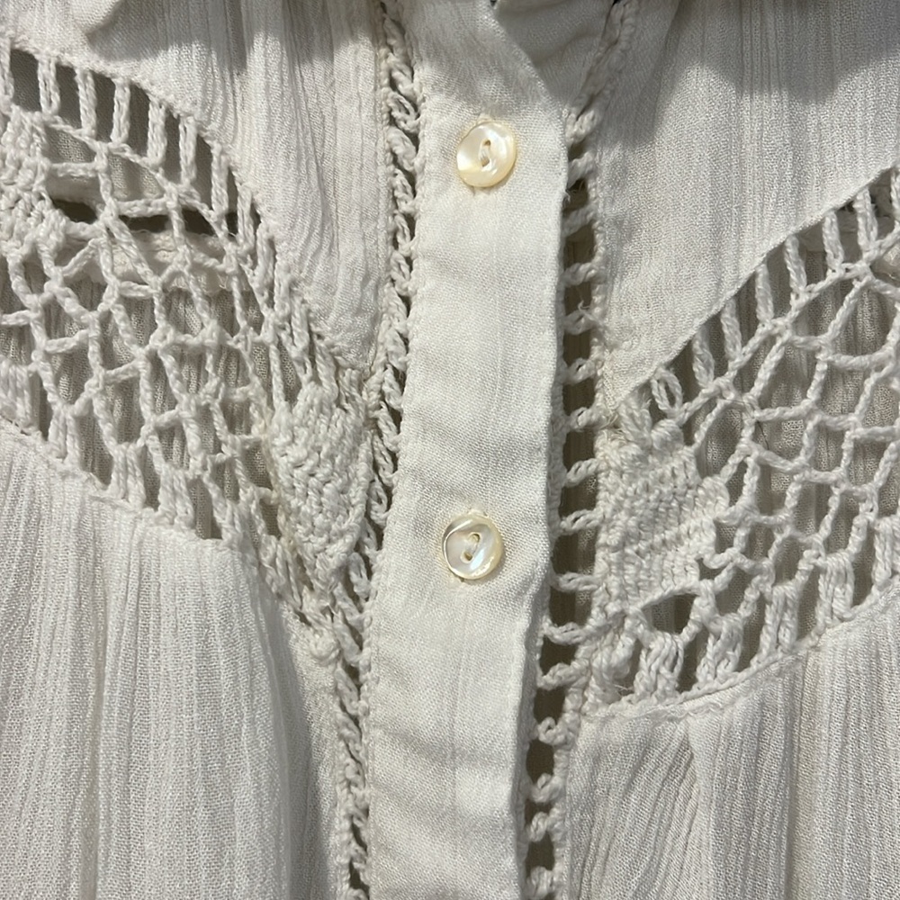 Free People Katie Bird White Lace Inlet long sleeve button down top size XS - Picture 6 of 16